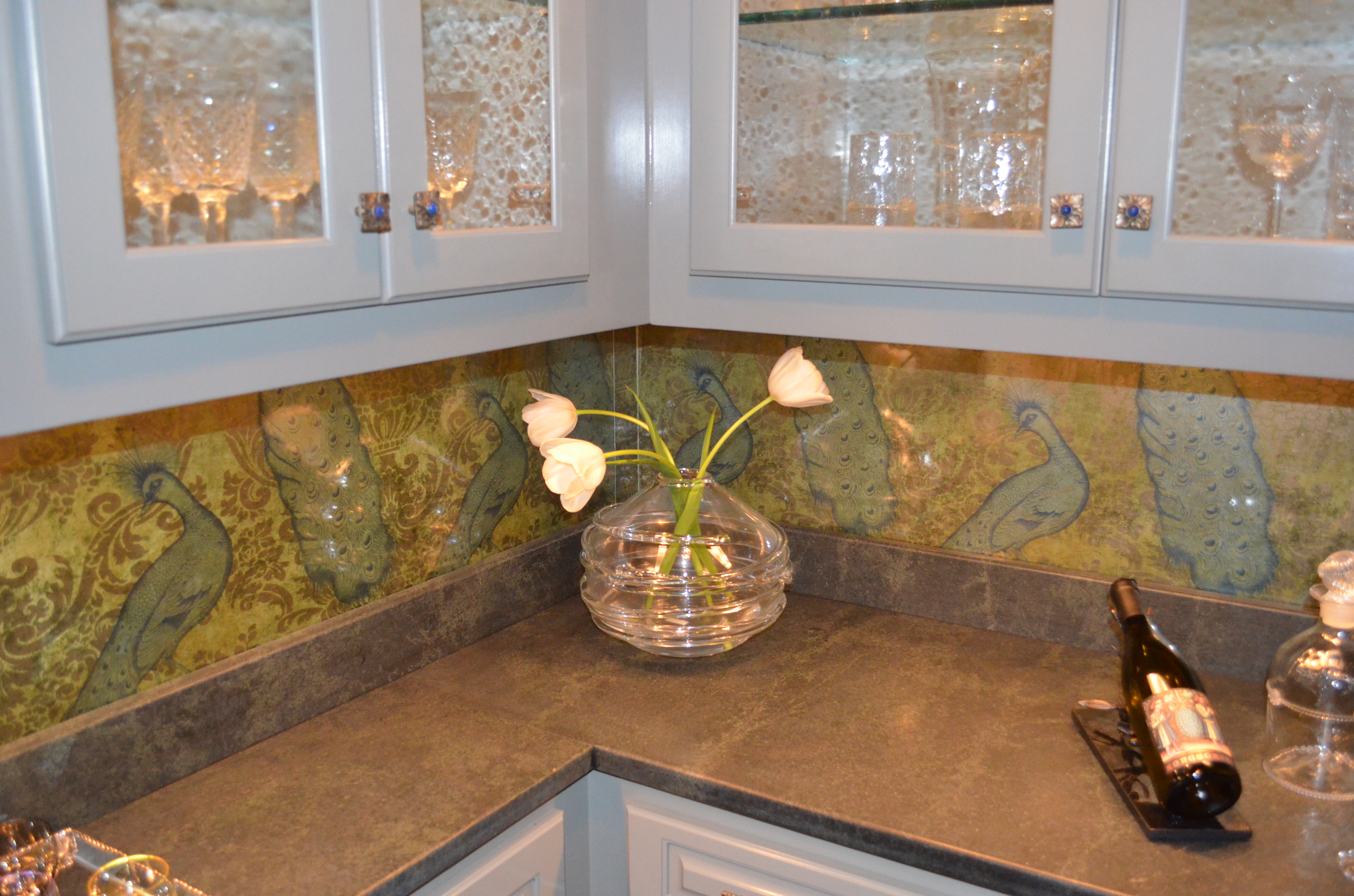 Butlers pantry peacock wallpaper